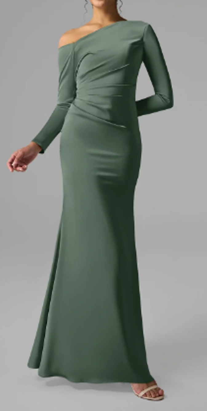 AW BRIDAL 10 L dark olive green Anya satin formal party gala maxi dress NEW b40